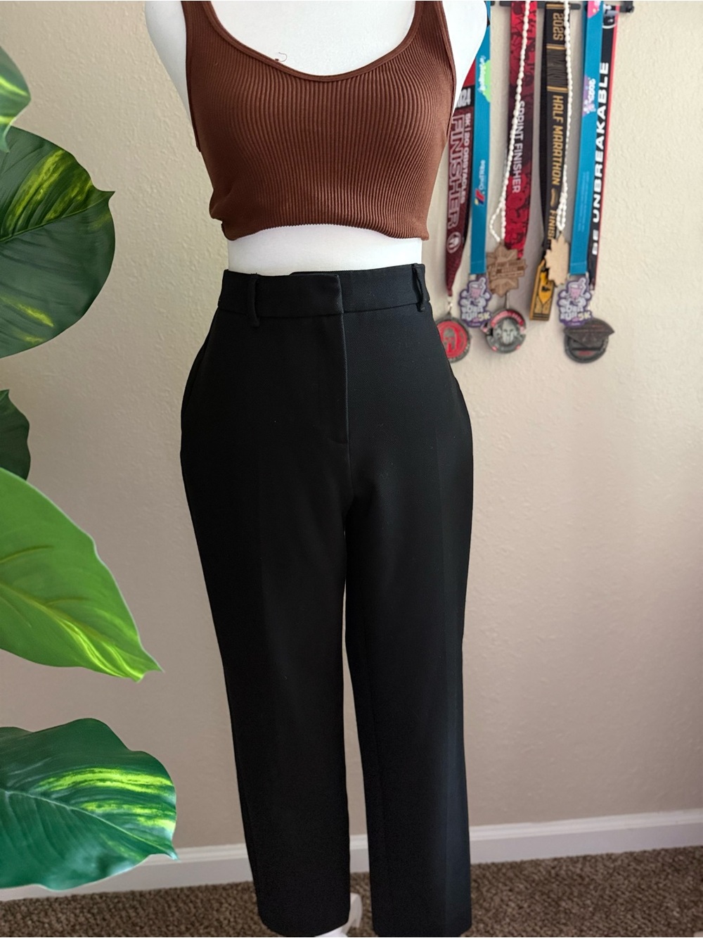 WHBM Black High-Rise Slim Ankle Pant